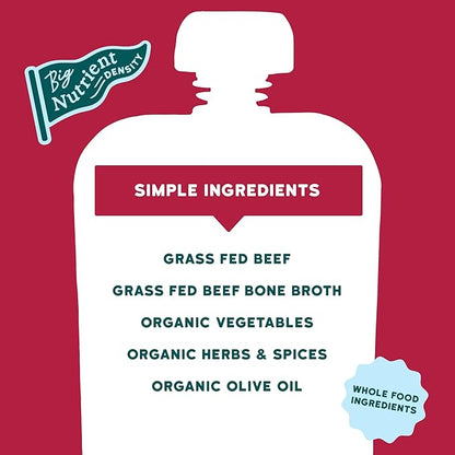 Serenity Kids 7+ Months Beef Pot Roast Bone Broth Puree Baby Food Pouches - No Added Sugar Beef Bone Broth Puree - Protein-Packed Toddler Meal - BPA-Free Toddler Food Pouch - 3.5 Oz, Pack of 12