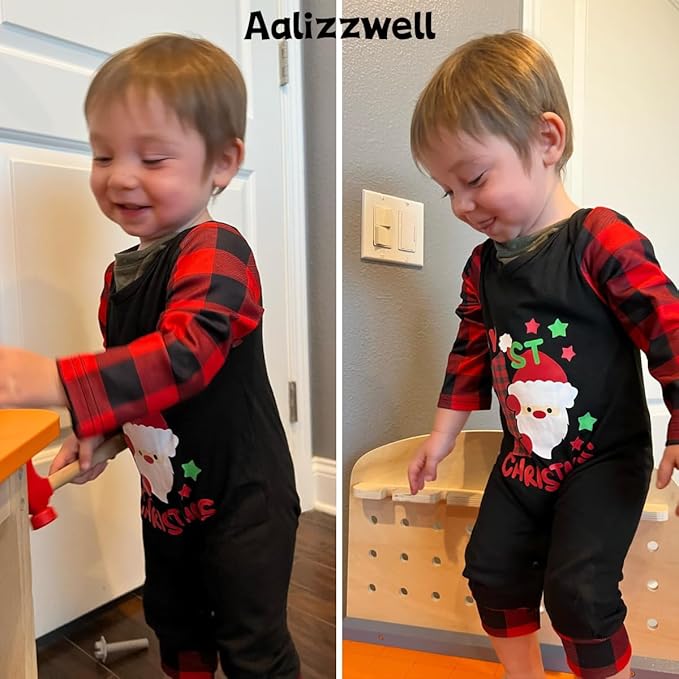 Aalizzwell Infant Baby Boys Girls First Christmas Outfit Xmas Romper Elf Santa Clothes