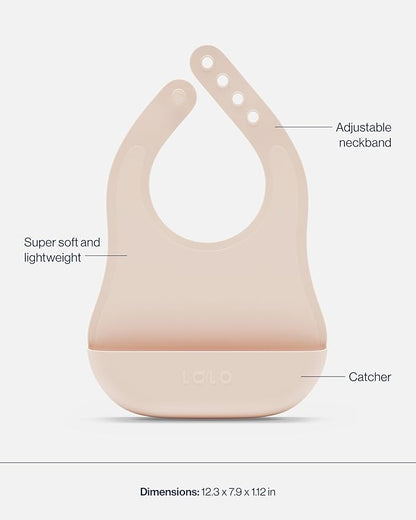 Lalo First Bites Silicone Baby Feeding Set - Baby Led Weaning Supplies - Non-Toxic Silicone - Includes 1 Bib, 2 Spoons, Training Cup, Suction Plate and Bowl - 6 Pieces - Grapefruit