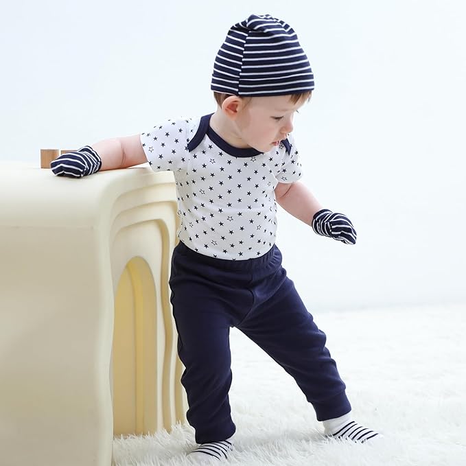 Baby Bodysuit and Pant Set 6-pcs Ribbed Soft Infant Boy Girl Clothes Outfits