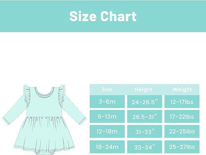 Baby Girl Bodysuit Dress- Viscose Made from Bamboo, Long Sleeve Flutter Skater Dress with Bodysuit Infant Outfit