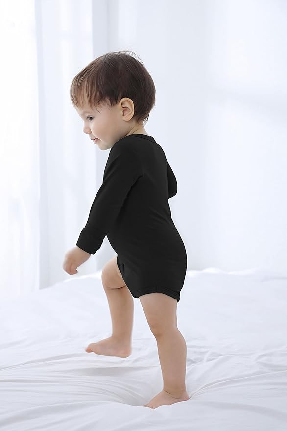 GUISBY Unisex Baby Rayon of Bamboo Snap Bodysuits, Long Sleeve with Mittens Cuffs Bodysuit