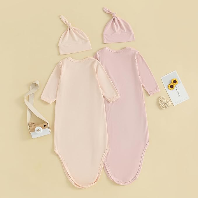 Newborn Knotted Gown 2 Pack Plain Sleeper for Baby Boy Girl Coming Home Outfit