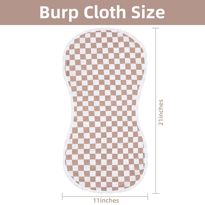 LifeTree Muslin Baby Burp Cloths Sets for Unisex - 2 Pack Large 70% Viscose from Bamboo and 30% Cotton Burping Cloths for Newborn, Baby Girls and Boys (Checkered)