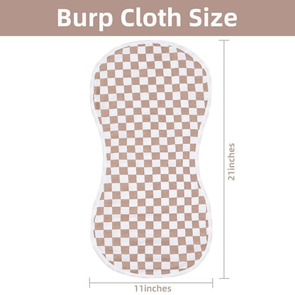 LifeTree Muslin Baby Burp Cloths Sets for Unisex - 2 Pack Large 70% Viscose from Bamboo and 30% Cotton Burping Cloths for Newborn, Baby Girls and Boys (Checkered)