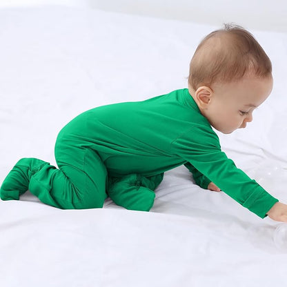 Baby Boy Footed Pajamas with Mittens,Rayon Made from Bamboo Sleepers, 2 Way Zipper Long Sleeve Pjs