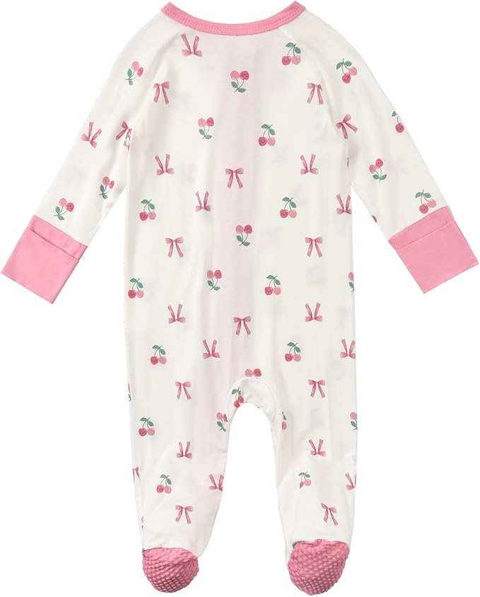 Baby Footed Pajamas with Mittens Rayon from Bamboo 2pcs Newborn Infant 2-way Zipper Pjs Cute Sleeper Outfit