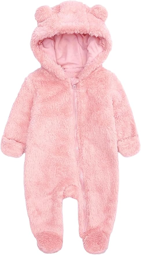 CAHL&FAUO Newborn Snowsuit Baby Cartoon Bear Onesie Warm Fleece Hooded Romper Jumpsuit