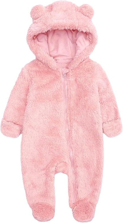 CAHL&FAUO Newborn Snowsuit Baby Cartoon Bear Onesie Warm Fleece Hooded Romper Jumpsuit
