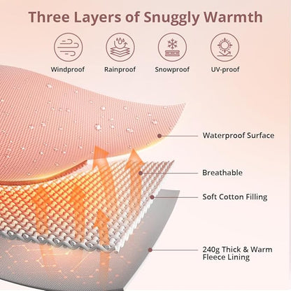 Bioby Winter Baby Car Seat Cover, Infant Car Seat Cover for Boy Girl, Roomy, Cozy, Warm, Waterproof Baby Carseat Covers Canopy with Thickened Fleece Lining, Breathable Hole, Universal Fitted Pink