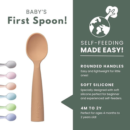 Miniware Silicone Baby Spoon for Training - BPA Free Baby Utensils - Baby Spoons Self Feeding 6 Months | 100% Food Grade Silicone - Modern & Dishwasher Safe Toddler | Dishwasher Safe (Grey and Toffee)