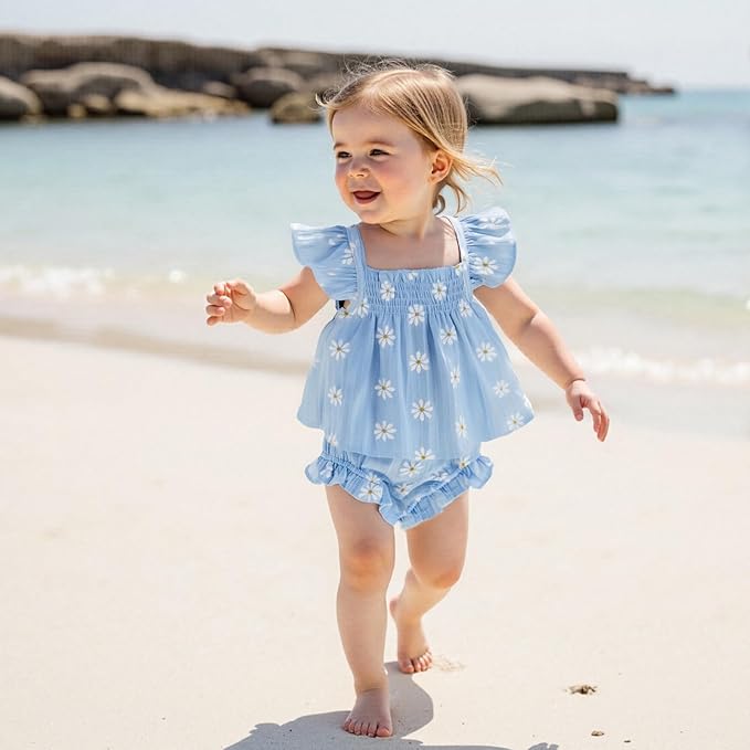 Mubineo Baby Girl Summer Clothes Cute Ruffle Tops Dress Shorts Outfits Set Infant Toddler Shrit Bloomers Princess Outfit