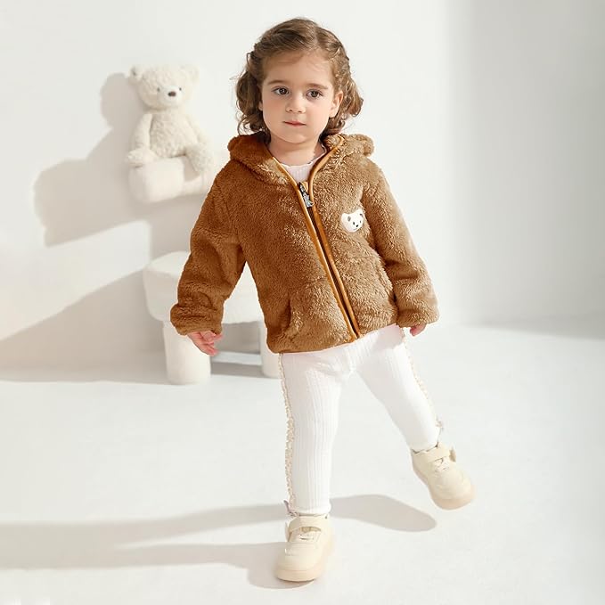 Baby Boys Girls Fleece Jackets Zip Up Hoodies Cute Bear Coats Fall Winter Fuzzy Jacket Newborn Boys Girls Outwear