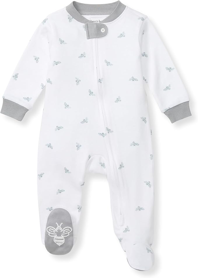 Burt's Bees Baby Boys Sleep and Play PJs, 100% Organic Cotton One-Piece Zip Front Romper Jumpsuit Pajamas