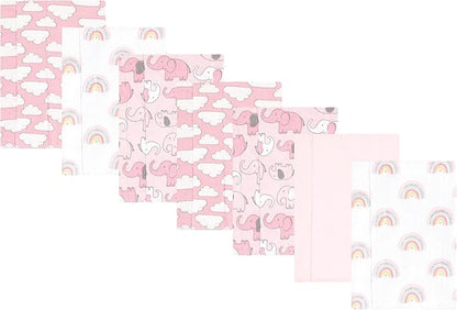 Luvable Friends Hudson Baby Flannel Burp Cloths 7pk, Pink Elephant Parade