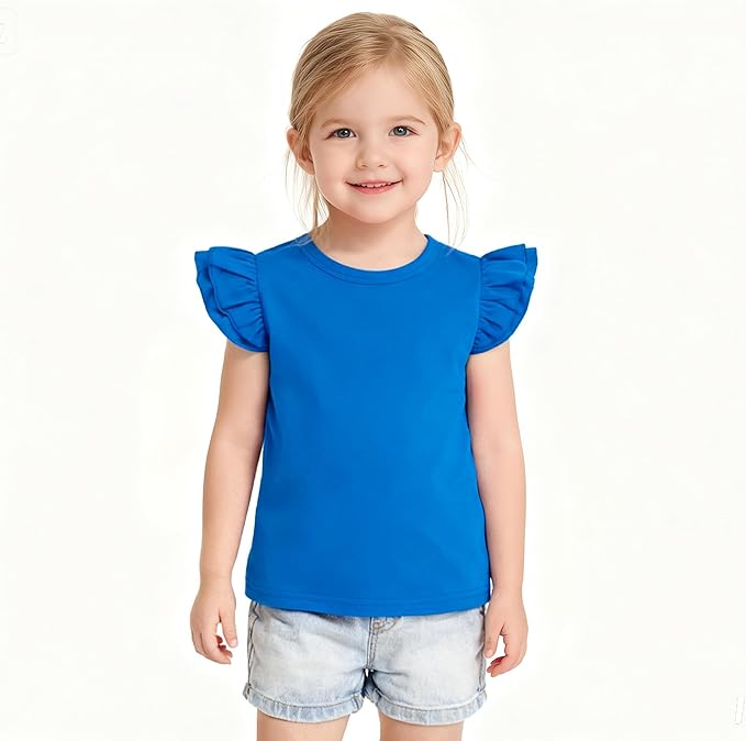 12M-14Y Toddler Baby Girls T Shirt Solid Color Blouse Ruffle Top Cotton Casual Tees Plain Shirt