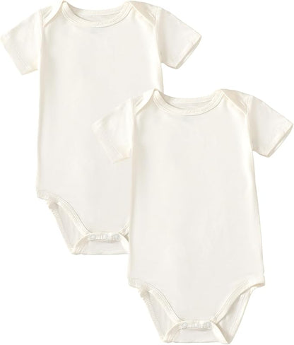 DEFAHN 2PCS Visocse from Bamboo Baby Rompers Unisex Onsies Solid Short Sleeve Baby Bodysuit 0-24 Months