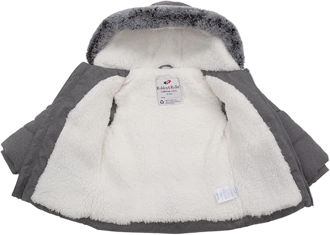 Rokka&Rolla Baby Boys' Sherpa Lined Puffer Jacket Warm Winter Coat with Mini Fur Trim Hood for Newborn Infants Toddler