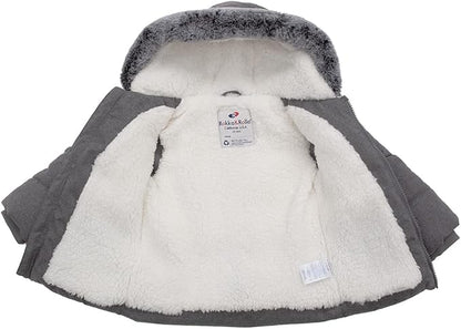 Rokka&Rolla Baby Boys' Sherpa Lined Puffer Jacket Warm Winter Coat with Mini Fur Trim Hood for Newborn Infants Toddler