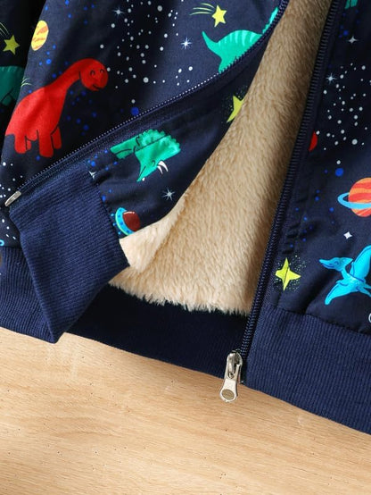 Baby Boys Fleece Jacket Cartoon Dinosaur Hooded Outerwear Toddler Fall Winter Warm Clothes