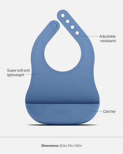 Lalo First Bites Starting Solids Silicone Baby Feeding Set with Suction Bowl, 2 Spoons and 1 Bib - 4-Piece Baby-Led Weaning Supplies - Non-Toxic Silicone Infant Tableware - Blueberry