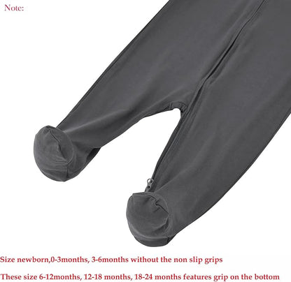 Aablexema Baby Zipper Pajamas Bamboo Rayon, 3pcs Unisex Infant Clothes with Mitten Long Sleeve Footed Pjs