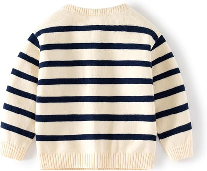 Toddler Baby Girls Cotton Knit Jacquard Sweater Cardigan, Crew Neck Spring Coat Sweater Long Sleeve Clothes Warm Tops