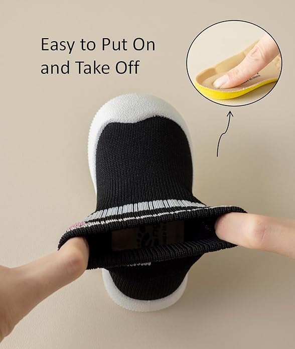 Baby Sock Shoes Toddler Walking Slippers Non-Slip Breathable Stripes Shoes with Soft Rubber Sole for Infant Boys Girls Slip On Sneakers