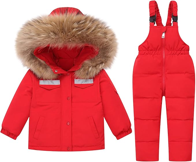 Kids 2 Piece Snowsuit Sets Girls Boys Winter Cute Hooded Puffer Jacket Snow Pants Snowboard Skiing Sets Insulated