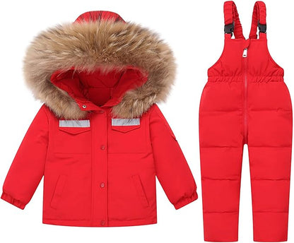 Kids 2 Piece Snowsuit Sets Girls Boys Winter Cute Hooded Puffer Jacket Snow Pants Snowboard Skiing Sets Insulated