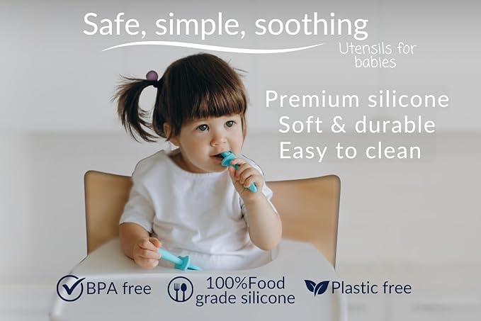 Growing Love Baby Spoons Set, Self Feeding 6 months, Pre-Spoon, Baby utensils, Toddler spoon, training spoon, cuchara bebe, blw, 100% silicone, Anti choke shield (pink)