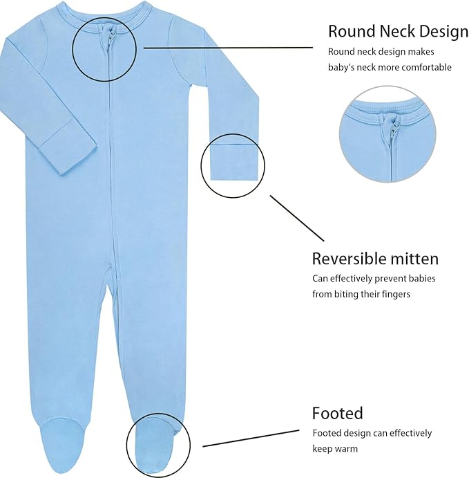 GUISBY Footed Long Sleeve Baby Pajamas with Zipper Cotton Infant Sleepwear
