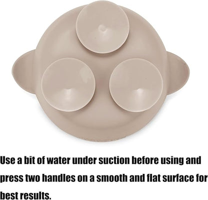 PandaEar 3 Pack Silicone Suction Baby Bowls & 3 Baby Feeding Spoons | Non-Slip Stay Put Bowls & Soft Silicone First Stage Spoons for Toddlers, BPA-Free Baby Led Weaning Set (Linen Brown Tan)