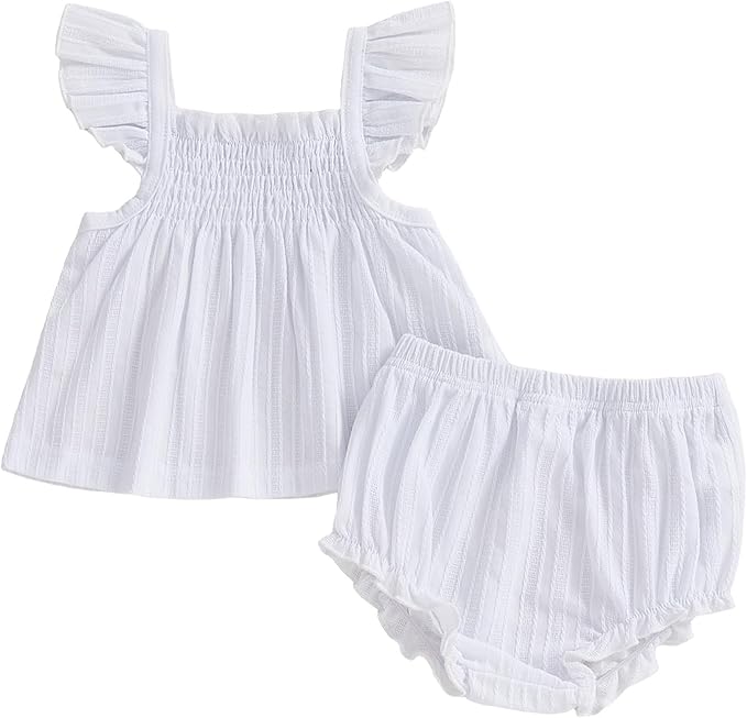 Mubineo Baby Girl Summer Clothes Cute Ruffle Tops Dress Shorts Outfits Set Infant Toddler Shrit Bloomers Princess Outfit