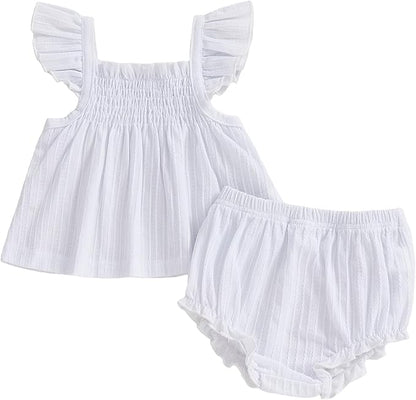 Mubineo Baby Girl Summer Clothes Cute Ruffle Tops Dress Shorts Outfits Set Infant Toddler Shrit Bloomers Princess Outfit
