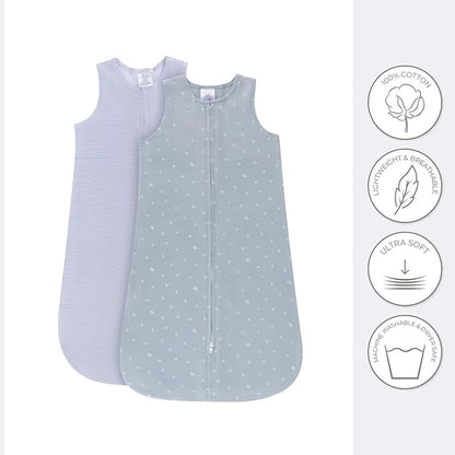 Ely's & Co. 100% Cotton Wearable Blanket Baby Sleep Bag 2 Pack (6-12 Months, Blue)