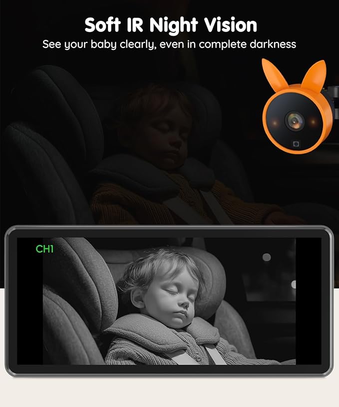 Babyvue BV3 PRO Dual Baby Car Camera – See 2 Kids Clearly with 7.2" HD Screen, 1080P Night Vision, 3-Level Brightness, Rear-Facing Monitor for SUV/Truck