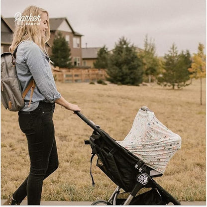 Parker Baby 4 in 1 Car Seat Cover for Girls - Stretchy Carseat Canopy, Nursing Cover, Grocery Cart Cover, High Chair Cover - Bloom