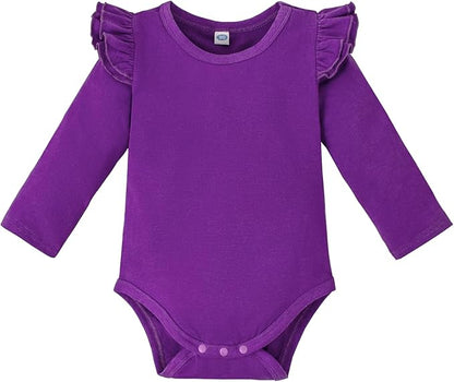 Magic Park 0-24M Infant Girl Romper Baby Girls Solid Color Bodysuit Toddler Ruffle Jumpsuit Shirts Casual Tops Baptism Shirt