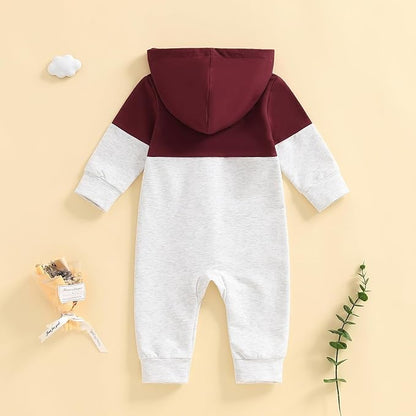 BemeyourBBs Newborn Baby Boy Clothes Color Block Long Sleeve Zipper Hooded Romper with Pocket Fall Winter One Piece Outfits