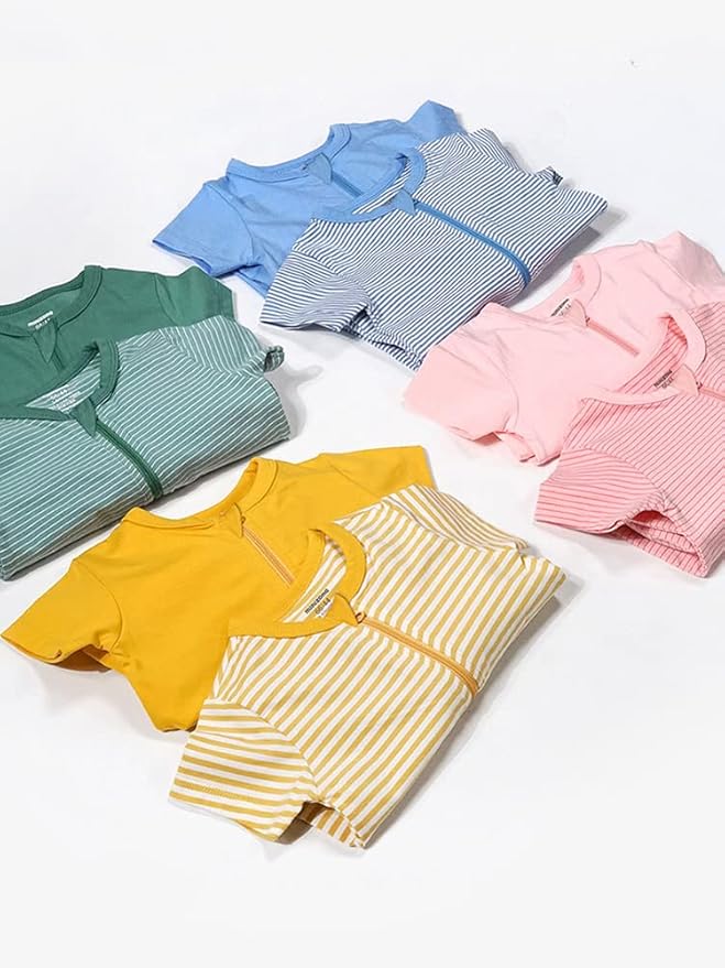 Teach Leanbh Baby Boys Girls 2-Pack Romper Jumpsuits Cotton 2 Way Zipper Short Sleeve Footless Sleep and Play 3-24 Months