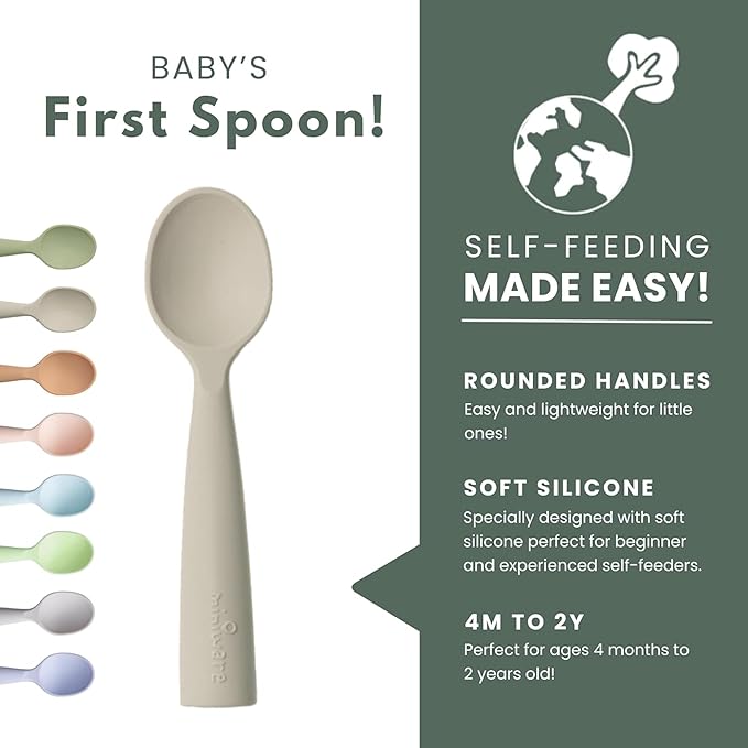 Miniware Silicone Baby Spoon for Training - BPA Free Baby Utensils - Baby Spoons Self Feeding 6 Months | 100% Food Grade Silicone - Modern & Dishwasher Safe | Dishwasher Safe (Cotton Candy and Oat)