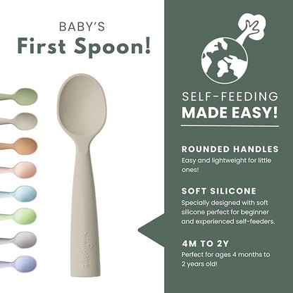 Miniware Silicone Baby Spoon for Training - BPA Free Baby Utensils - Baby Spoons Self Feeding 6 Months | 100% Food Grade Silicone - Modern & Dishwasher Safe | Dishwasher Safe (Cotton Candy and Oat)