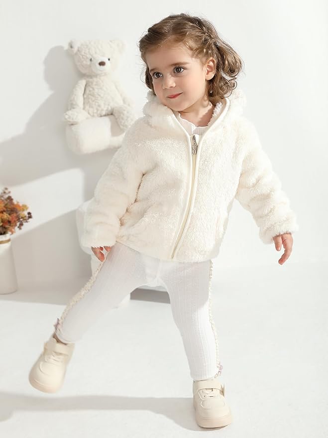 Baby Toddler Boys Girls Fleece Jacket with Hood Zip Up Cute Bear Coats for Infant Boys Girls Fuzzy Jacket with Ear 1-5T