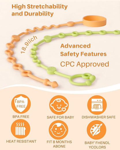 Toy Straps for Baby, Adjustable Toy Holder for Stroller Accessories, Silicone Tether Pacifier Clip, No Throw Travel Essential Leash for High Chair, Car Seat (4 Pack Macaron)