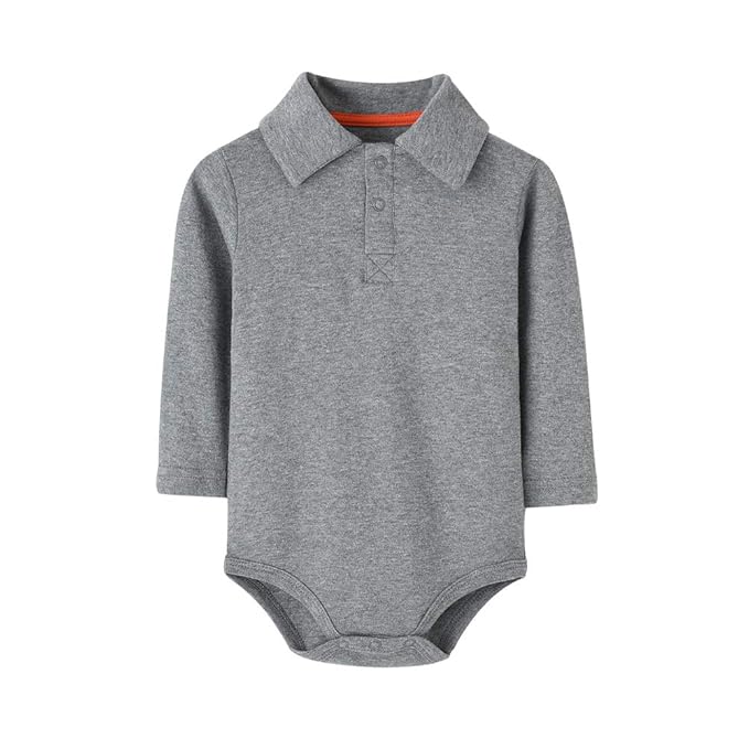 Teach Leanbh Infant Baby Polo Bodysuit Cotton Long Sleeve Pure Color Shirt 3-24 Months (12 Months, Grey)