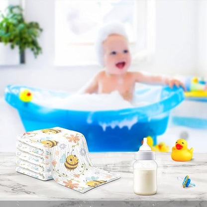 vvfelixl Baby Washcloths Cotton Bumble Bee Flowers Baby Muslin Washcloths Soft Baby Face Towel for Newborn Infants Baby Wipes, 11.8 X 11.8 Inch, 3 Pack White