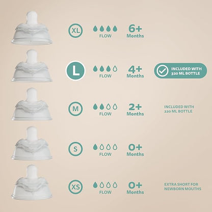 Herobility Glass Baby Bottle - 11 fl oz/320 ml - 3 Pack | Heat Sensing Color-Changing Bottle with Double Anti-Colic Nipple - Silicone Coating - Breastlike Nipples for Newborn Babies - Teal Color