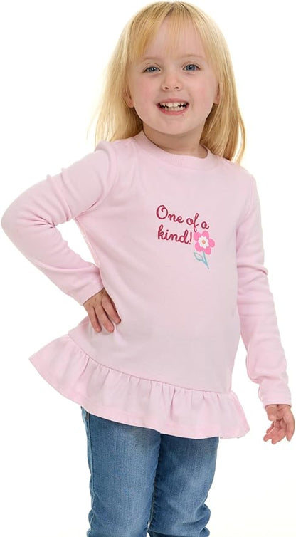 Cudlie 5-Pack Infant/Toddler Girl Long Sleeve Shirt - Basic Baby Tees, Blouses, Tops - Solid Print & Ruffled Tshirts