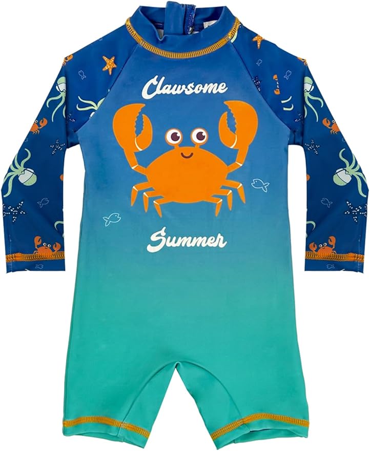 weVSwe Baby Toddler UPF 50+ Sun Protection Rash Guard Long Sleeve Swimsuit with Crotch Zipper